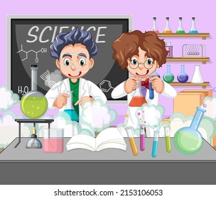 A scientist experiment in the lab illustration