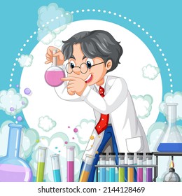 A scientist experiment in the lab on template illustration
