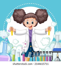 A scientist experiment in the lab on template illustration