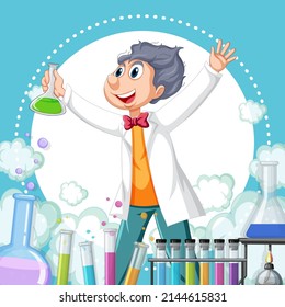 A scientist experiment in the lab on template illustration