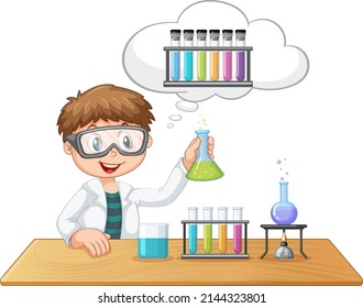 A scientist experiment with speech bubble  illustration