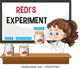Scientist explaining redi's experiment illustration