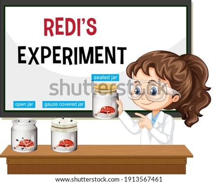 Scientist explaining redi's experiment illustration