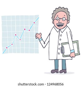  A scientist explaining something with a chart.