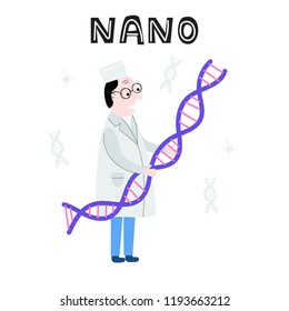 Scientist exploring DNA structure. Hand drawn genome sequencing concept made in vector. Human genome project.