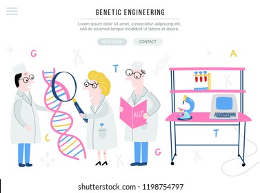 Scientist Exploring DNA Structure. Hand Drawn Genome Sequencing Concept Made In Vector. Human Genome Project. Banner For Site.