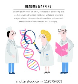 Scientist exploring DNA structure. Hand drawn genome sequencing concept made in vector. Human genome project.