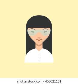 Scientist female cartoon character. Vector illustration.
