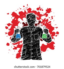 Scientist with flask chemical designed on splash ink background graphic vector