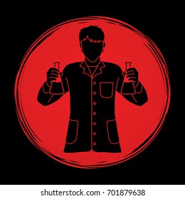 Scientist with flask chemical designed on sunlight background graphic vector