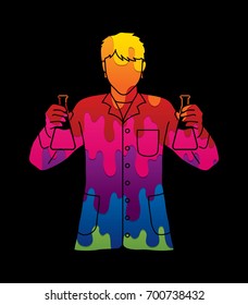 Scientist with flask chemical designed using melting colors graphic vector