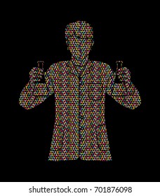 Scientist with flask chemical designed using mosaic pattern graphic vector