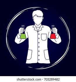 Scientist with flask chemical graphic vector