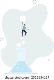 . Científico con un frasco para un experimento. Diseño plano con personas.