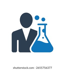 Scientist with flask Icon Isolated On White Background