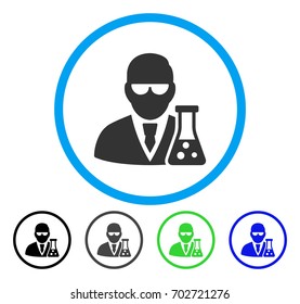 Scientist With Flask rounded icon. Vector illustration style is a flat iconic symbol inside a circle, black, gray, blue, green versions. Designed for web and software interfaces.
