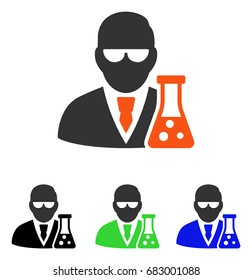 Scientist With Flask vector icon. Illustration style is a flat iconic colored symbol with different color versions.