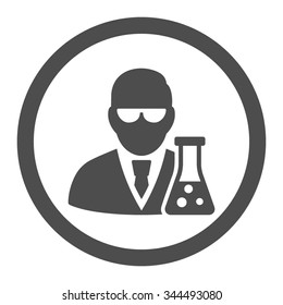 Scientist With Flask vector icon. Style is flat rounded symbol, gray color, rounded angles, white background.