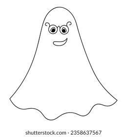 Scientist Ghost. Sketch. Guilty expression. Smart spirit in glasses. Vector illustration. Doodle style. Coloring book for children. Casting. Outline on isolated background. Halloween symbol. 