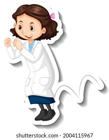 Scientist girl cartoon character do jumping experiment illustration