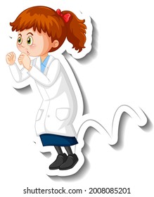 Scientist girl cartoon character do jumping experiment illustration