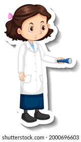 Scientist girl cartoon character with science experiment object illustration