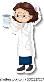 Scientist girl cartoon character with science experiment object illustration