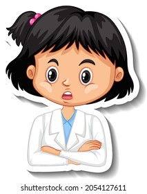 Scientist girl cartoon character sticker illustration