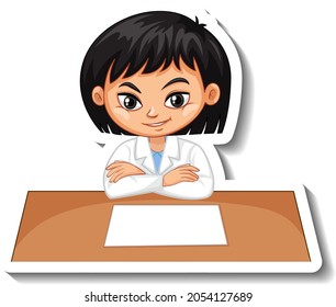 Scientist girl cartoon character sticker illustration