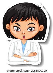 Scientist girl cartoon character sticker illustration