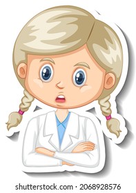 Scientist girl cartoon character sticker illustration