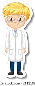 Scientist girl cartoon character sticker  illustration
