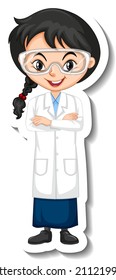 Scientist girl cartoon character sticker illustration