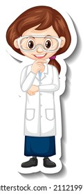 Scientist girl cartoon character sticker illustration