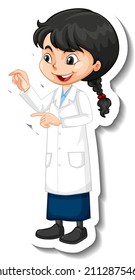 Scientist girl cartoon character sticker illustration