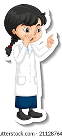 Scientist girl cartoon character sticker illustration