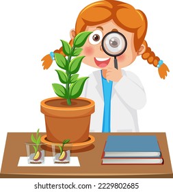 Scientist girl doing science experiment illustration