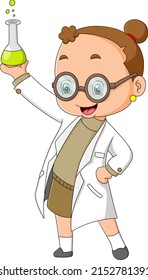 The scientist girl is making a poison in laboratory and she is happy of illustration