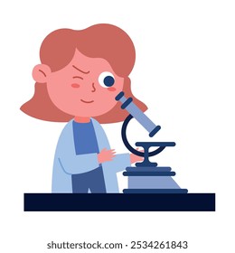 Niña científica con el microscopio aislado