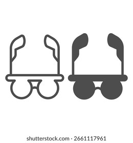 Cientista óculos linha e ícone sólido, conceito de tratamento de visão. Gráficos vetoriais. Ferramenta de seleção de lentes, sinal oftalmológico no fundo branco, ícone de estilo de contorno para design móvel ou web