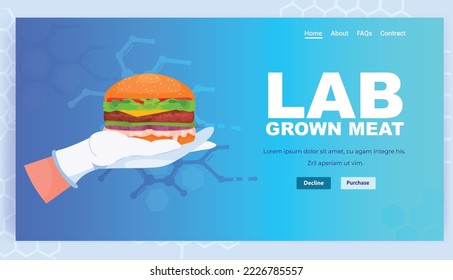 scientist hand holding cultured beef burger made from animal cells artificial lab grown meat production concept