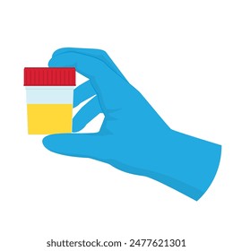 scientist hand holding urine sample; laboratory, medical research concept  - vector illustration