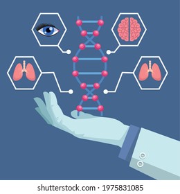 scientist hand lifting dna molecule