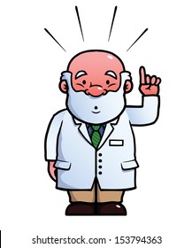 Scientist having an idea and raising his hand.