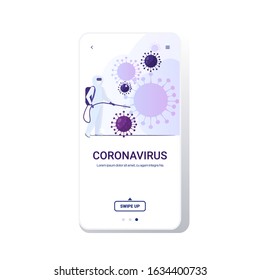 scientist in hazmat suit cleaning and disinfecting coronavirus cells epidemic MERS-CoV virus concept wuhan 2019-nCoV pandemic health risk full length nobile app copy space vector illustration