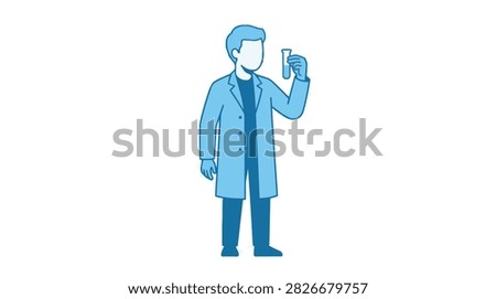 Scientist holding chemical laboratory flask vector illustration for scientific experiment, medical research, and biotechnology concept