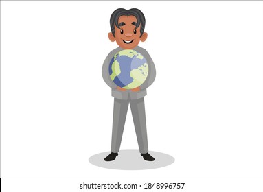 Scientist is holding the globe in hands. Vector graphic illustration. Individually on a white background.