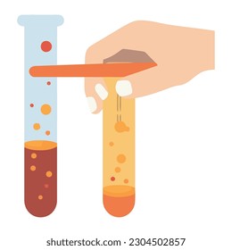 Scientist holding test tube analyzing liquid drop over white