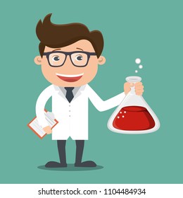 The Scientist Holding A Test Tube , Cute Cartoon Vector Illustration Of A Scientist