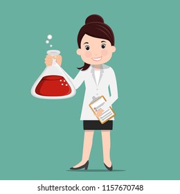 The scientist holding a test tube , Cute cartoon vector illustration of a scientist